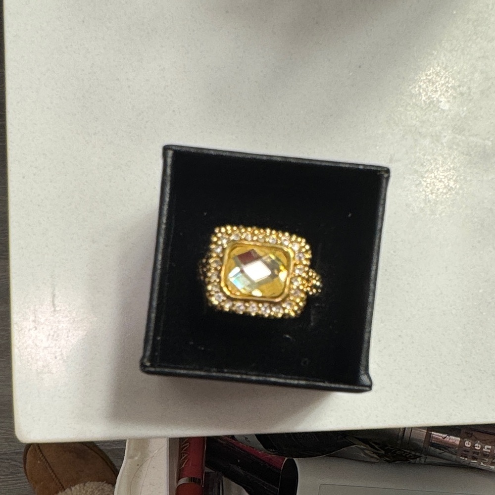 Elegant Gold-Tone Ring with Crystal Accents
